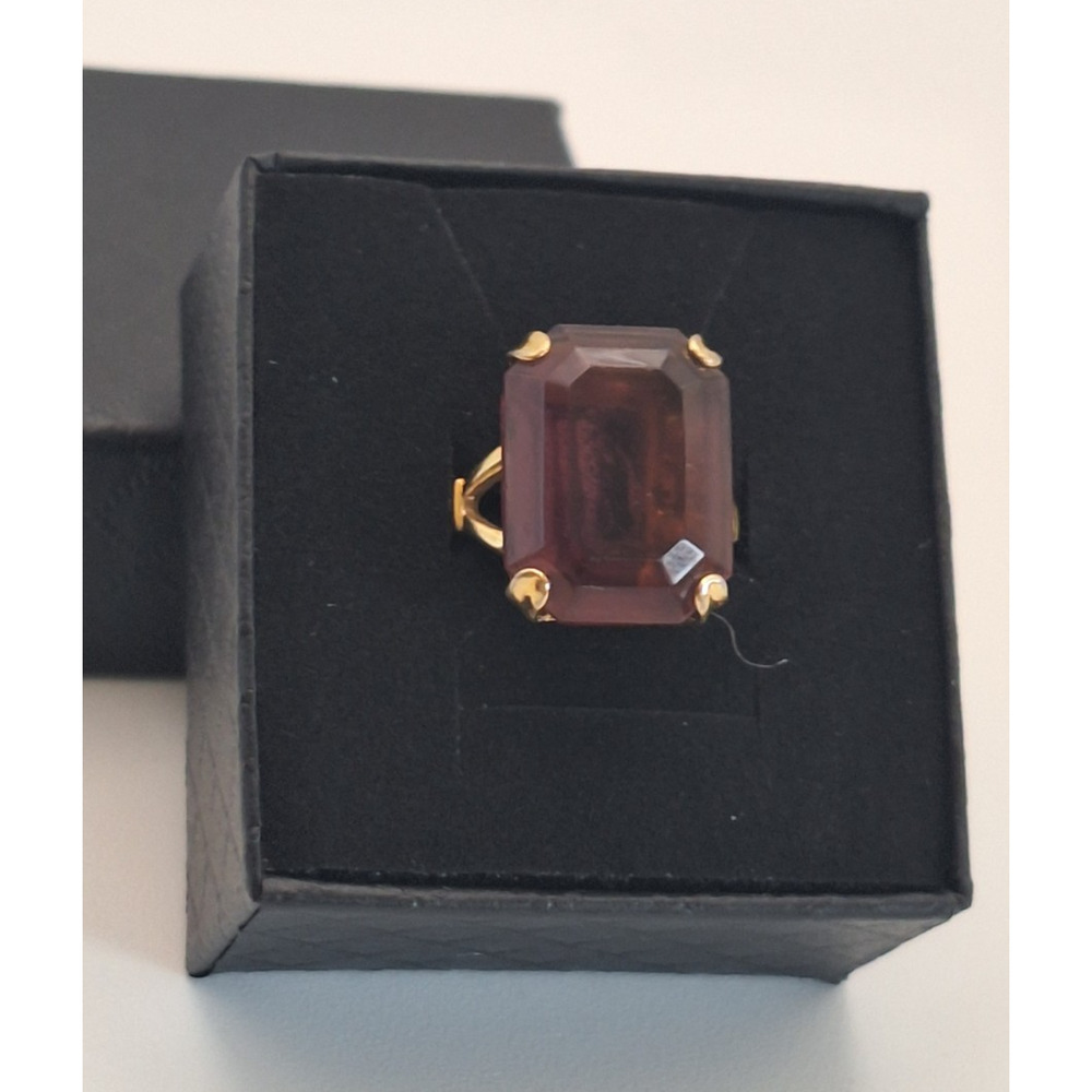 Vintage 1978 Avon Smoky Lustre Ring Faux Topaz Purple Brown Glass Size 7.5 - Picture 8 of 8